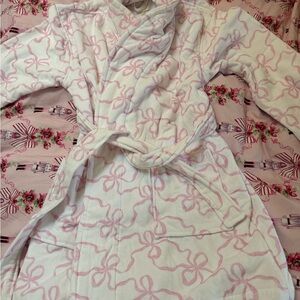 LoveShackFancy White Robe with Pink Ribbon Design